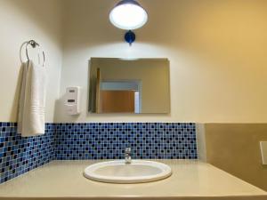 普利登堡湾普利特海滨旅馆的一间带水槽和镜子的浴室
