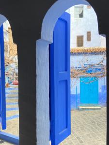 舍夫沙万Casa Perleta的享有水景的蓝色门