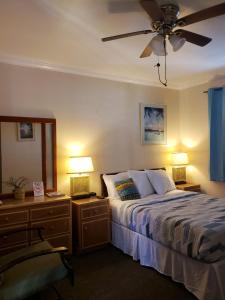 夏洛特阿马利亚中城宾馆的一间卧室配有一张床和两个带灯的床头柜