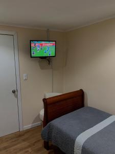 FreireQuimey Ruca的卧室配有一张床和壁挂式平面电视。