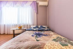 基辅Комфортная двухкомнатная квартира возле метро Академгородок的一间卧室设有一张大床和一个窗户。