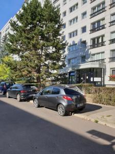 柏林公园及城市亚历克斯公寓的停在街道边的一排汽车
