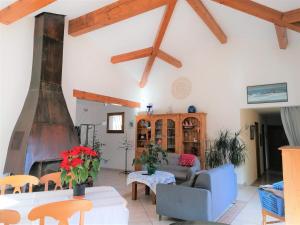 科利尤尔Les hauteurs de Collioure的客厅设有壁炉和沙发。