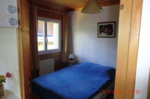 圣热尔韦莱班Les Passereaux 2的一间卧室设有蓝色的床和窗户。