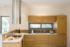 哈利库纳斯Almyra Villas的厨房配有木制橱柜和台面