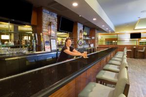 科罗拉多斯普林斯科罗拉多斯普林斯- 机场假日酒店的站在餐厅酒吧的女人