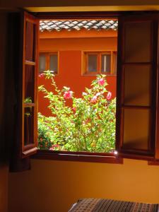 奥兰太坦波帕卡里塔普酒店的开窗后有花丛
