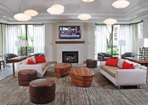 欧文Holiday Inn Irving Las Colinas, an IHG Hotel的带沙发和壁炉的客厅