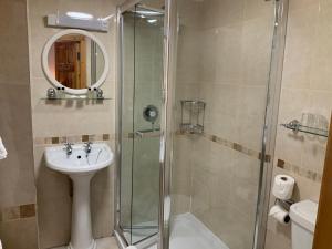 基拉尼阿尔格雷特食宿酒店的带淋浴、盥洗盆和卫生间的浴室