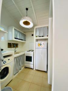 哈尔基岛Pontamos Villas的厨房配有白色冰箱和洗碗机。