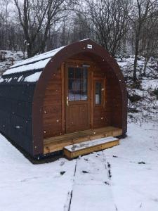 泰恩德拉姆Posh Pod的小木屋,有门在雪中