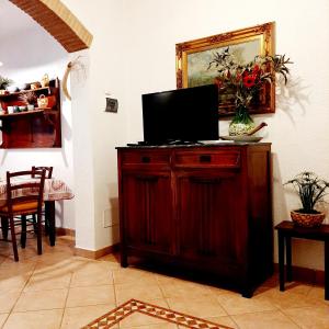 卡波利韦里Le Case del Riccio - Isola d'Elba (049004LTN0006)的客厅配有木柜上的电视