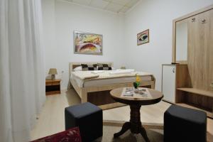 莫斯塔尔莫斯塔尔旅馆的卧室配有一张床和一张桌子及椅子