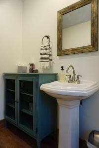 塔尔基特纳Silver Birch Vacation Rental的一间带水槽和镜子的浴室