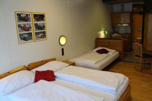 维也纳阿斯佩内尔洛维酒店的带两张床的房间和厨房
