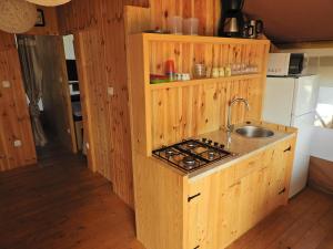 弗尔萨尔Drago Tours LODGE TENT, Valkanela的木制厨房配有水槽和炉灶