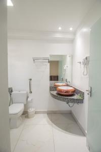 佩尼亚Pousada Espindola的白色的浴室设有卫生间和水槽。