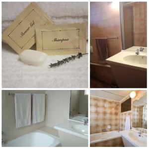 伯利恒Park Hotel Bethlehem的连在一起的带水槽和镜子的浴室照片