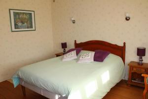 Saint-PorchaireChambre au bruand的一间卧室配有一张带两个枕头的床