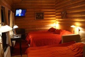 阿尔博加赫尔珐雷特酒店的一间卧室配有两张床和电视。