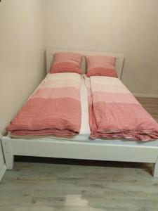 瑟沃格Apartments-BnB的一张床上有两个枕头的房间