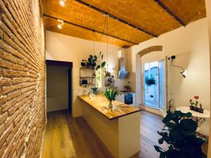 圣温琴佐CivicoNovantatre - New b&b的厨房设有柜台和砖墙