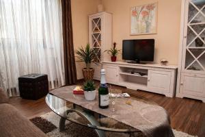 贝尔恩卡斯特尔-库斯Mosella Ferienwohnungen的客厅配有桌子和电视