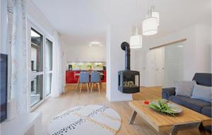 雷希林Cozy Apartment In Rechlin With Lake View的客厅设有壁炉和沙发。