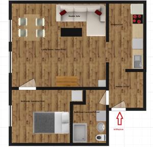 什切青Comfort Studio Central的小型公寓的平面图,设有房间