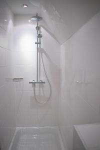 兹沃勒Jantjes lief appartement的带淋浴、水槽和浴缸的浴室