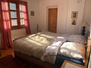 本赫沃Das Landhaus的卧室配有带枕头的床铺和窗户。