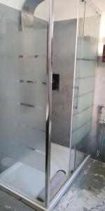 TollegnoAntico Affittacamere di Tollegno的浴室里设有玻璃门淋浴