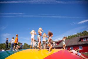 Vigeland索斯特兰假日公园的一群站在蹦床上的女孩