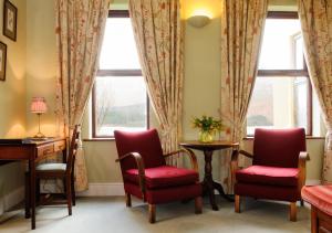 里塞斯伊纳湖小屋酒店的一间设有两把椅子、一张桌子和一个窗户的房间