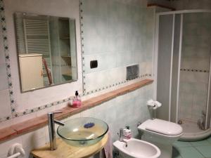 Santa Vittoria dʼAlbaAlba Raimondo House的一间带水槽、卫生间和镜子的浴室