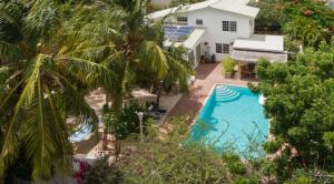 威廉斯塔德B&B Sombre di Kabana的享有带游泳池的房屋的空中景致