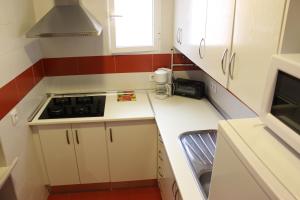 梅里达Apartamentos Nundinae的小厨房配有炉灶和水槽