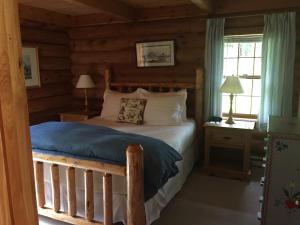威尔森Trail Creek Ranch的小木屋内一间卧室,配有一张床