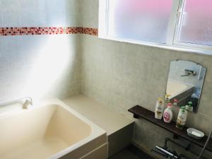 美瑛町菜摘実之里宾馆的带浴缸、水槽和镜子的浴室