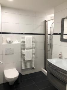 恩格斯祡斯尔酒店的白色的浴室设有卫生间和水槽。