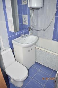 科克舍套1 комнатные апартаменты на Абая 134的浴室配有卫生间、盥洗盆和浴缸。