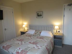 牛津Acorn Guest House的一间卧室配有一张带2个床头柜和2盏灯的床。