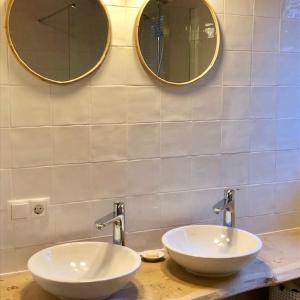 FormerumFamiliehuis Lytse Miede的浴室设有2个水槽和2个镜子