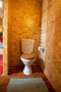 伯诺尼Blyde Africa- Cottage的木墙浴室设有卫生间