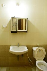 帕纳吉3 BHK Apartment with river view的一间带水槽、卫生间和镜子的浴室