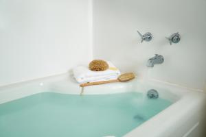 New London宜人湖宾馆的浴缸配有毛巾和海绵