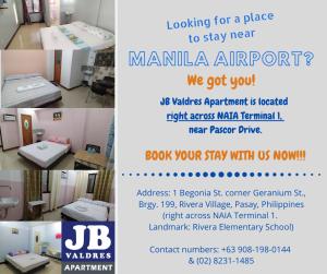 马尼拉JB Valdres Apartment的一份宣传单,用于在马尼拉机场附近住宿