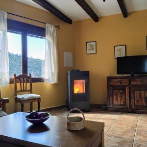 Caserío ArroyofríoCasa Rural Las Nogueras的客厅设有壁炉和电视。