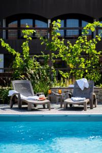 坦耶尔米塔格Fac & Spera -Hôtel & Spa的游泳池旁的两把椅子