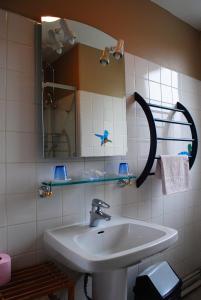 Vernou-sur-Brenne乐漠林卡尼尔酒店的一间带水槽和镜子的浴室